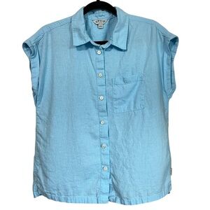Orvis Linen & Rayon Blend Sleeveless Button Down Top Blue Size Small